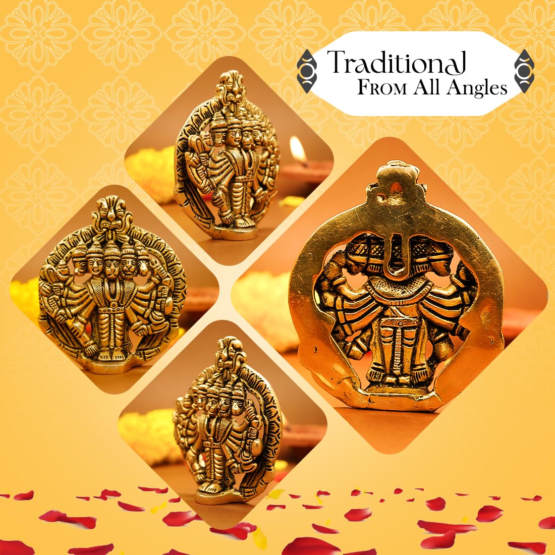 Ekhasa 100% Pure Brass Panchmukhi Hanuman (Size: 10 cm) | Panchmukhi Hanuman Murti for Door Entrance | Panch Mukhi Hanuman Ji fo